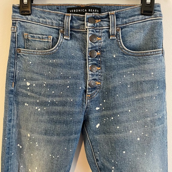 Veronica Beard Ines Paint Splatter Straight-Leg Crop Girlfriend Jeans - Picture 3 of 7